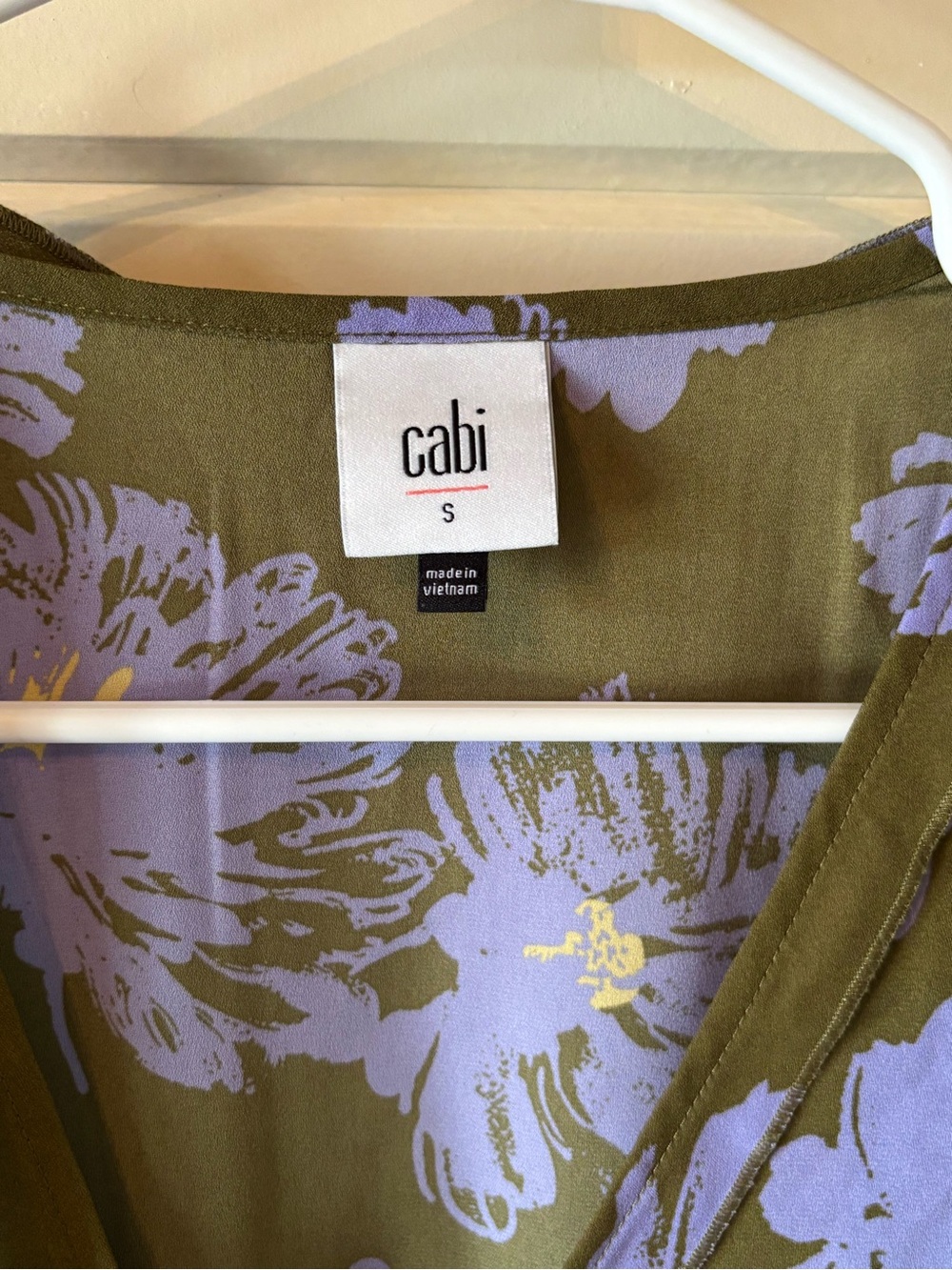 CAbi Olive Top with Lavender Floral Print Sleeveless Peplum - Picture 2 of 3